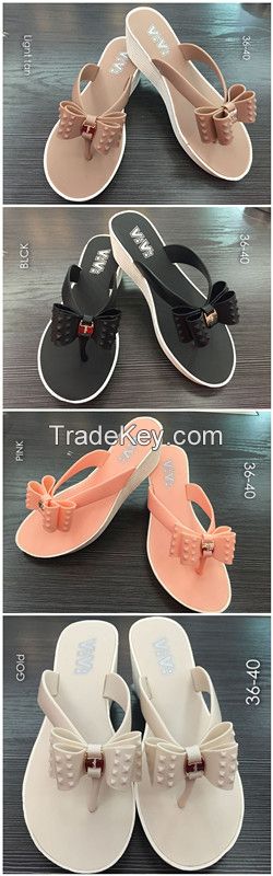 2015Newest ladies jelly colorful soft pvc slippers with flip flops