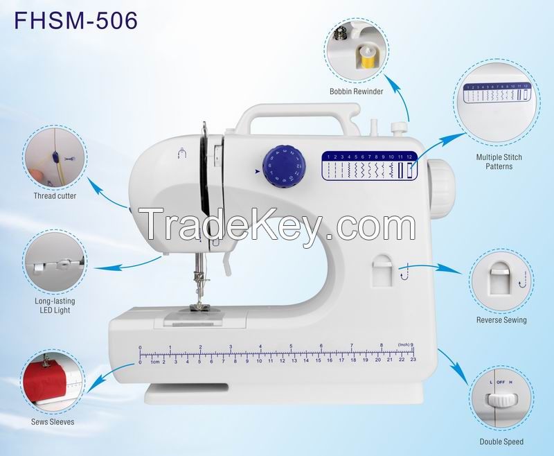 12 stitch multi-function domestic sewing machine FHSM-506 with button hole function