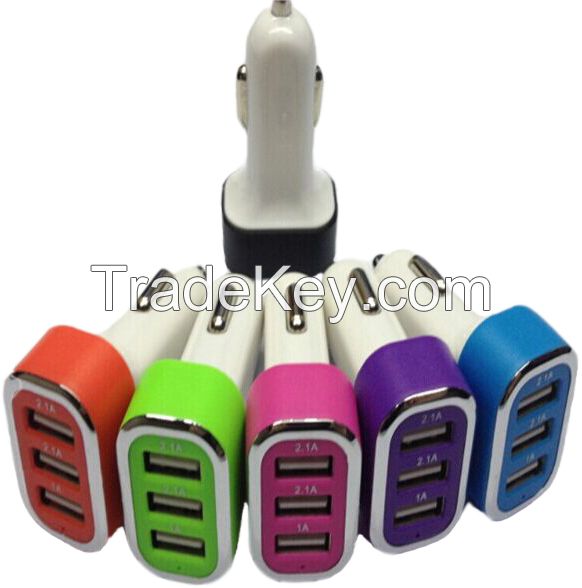 Hot Selling 5V 5.1A Triple usb car charger, 3 ports usb car adaptor