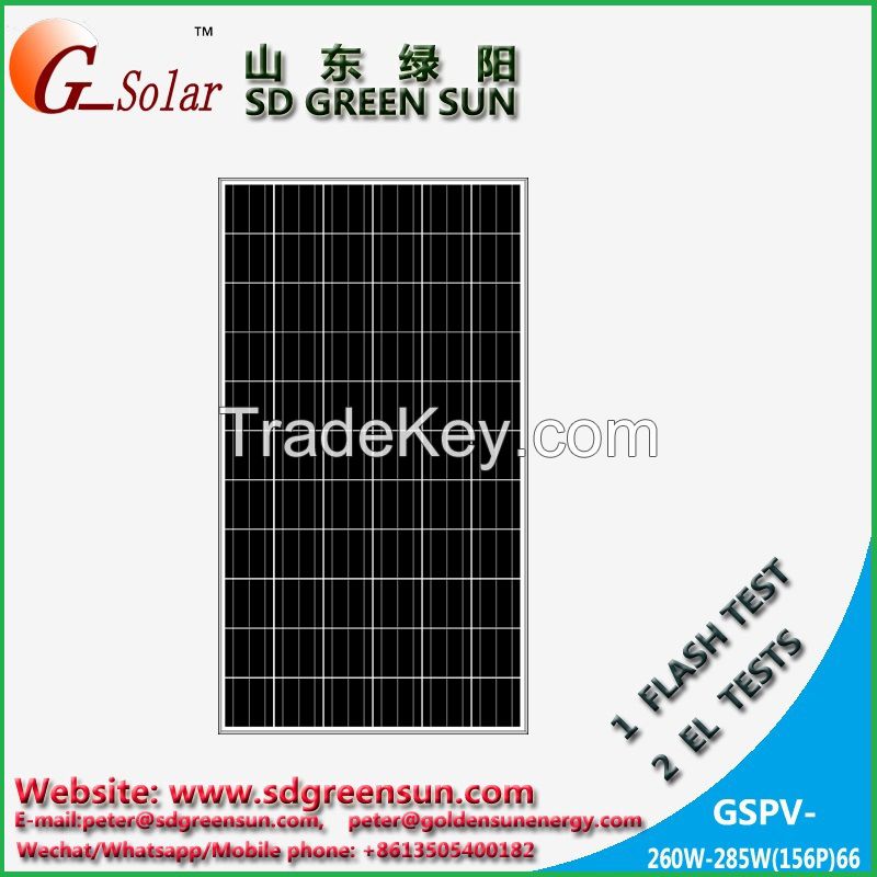 33V 260w-285w poly solar panel with positive tolerance