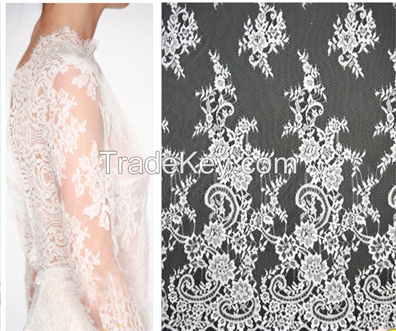 150 CM X 300 CM Off White / Black Raschel French Chantilly Lace