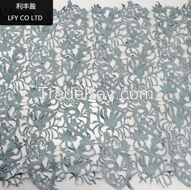 Sell 60 cm  Blue 100% Polyester Guipure lace fabric Hollow embroider chemcial french lace