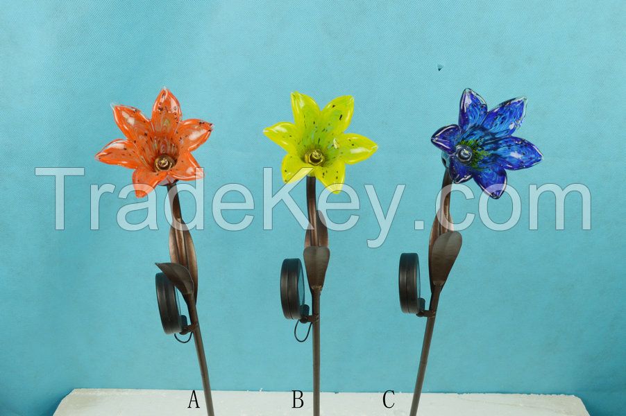 solar glass flower stake, solar garden stake, garden stake