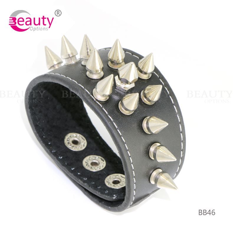 Men's Sharp Metal Rivets Classic Black PU Leather Bacelets