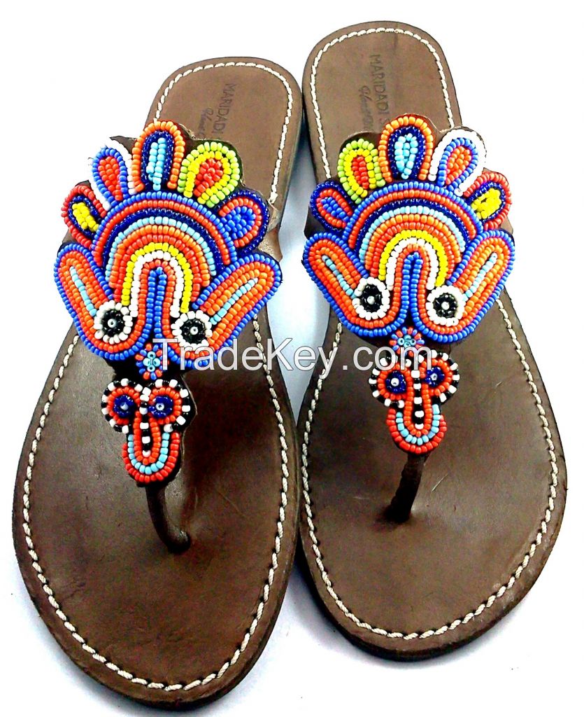 Peacock leather sandals