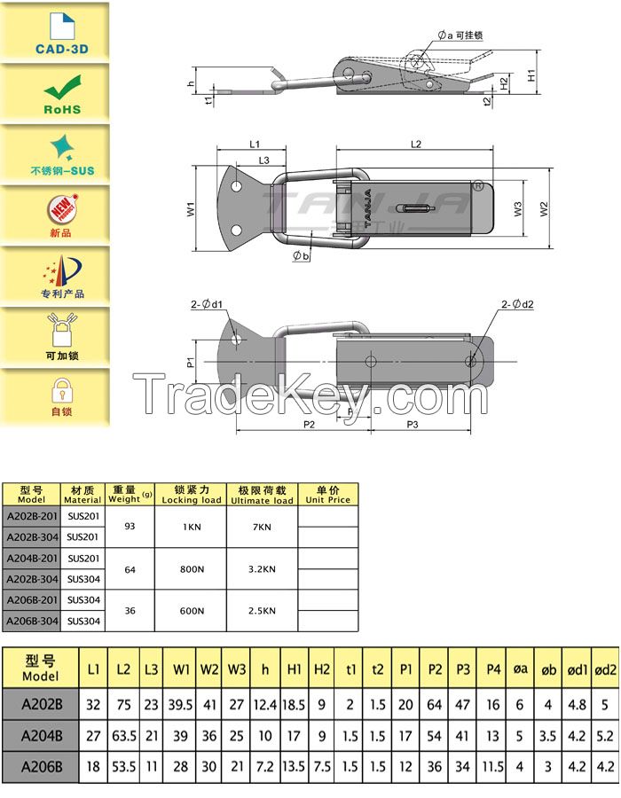 [TANJA] A204B draw latch / stainless steel toolbox latch with self-locking device