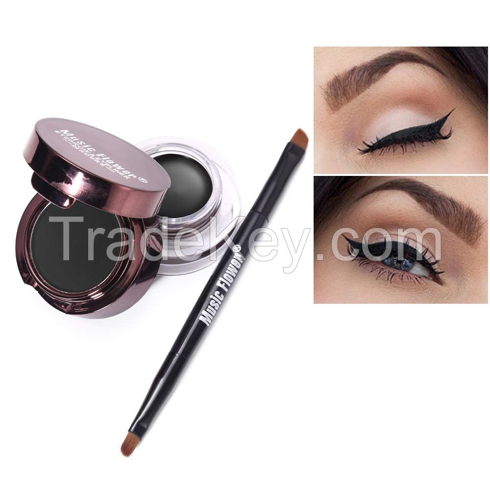 Sell Offer Music Flower Eyeliner Gel Eyebrow Powder Waterproof Brown and Black with Brush Mirror Kit