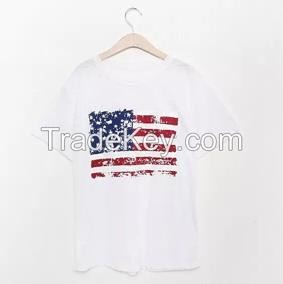 White crew neck printed Tshirts suppiler