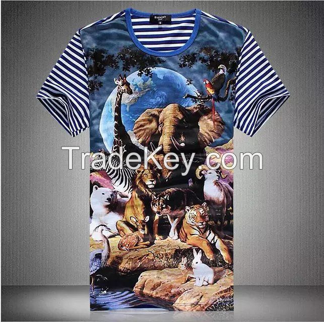 Men's stripe animal digital printing T-shirt