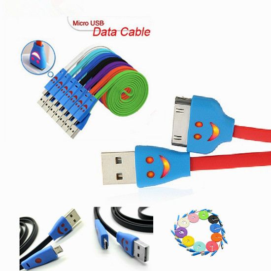 Sell LED Smile Face USB Data Sync Charger Flat Cable for iPhone