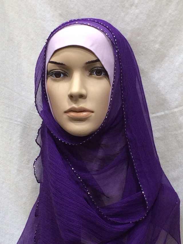 crinkle silk georgette chiffon hijab with beads trimmed