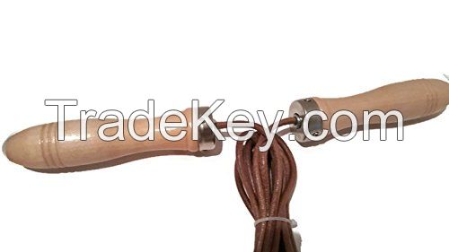 Fitness Traning Skipping Jump Rope made real leather length 9ft with wooden handle