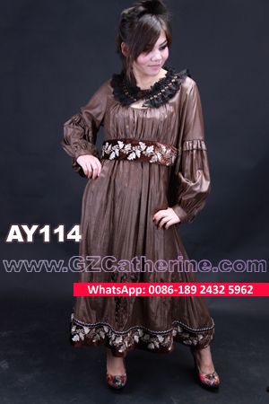 Brown Chiffon Embroidery Burning Flowers Hijab Kaftan for Winter 2016