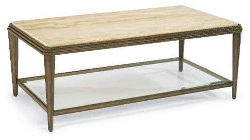 metal/travertine/glass cocktail table