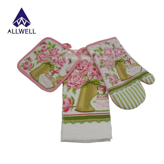 3 pcs Kitchen set(Oven mitts+ pot holder + towel)