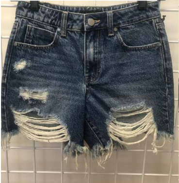 LADIES DENIM RIPPED SHORT