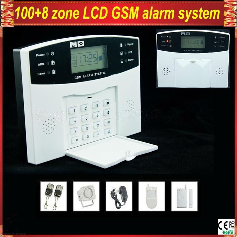 wireless zones+8 wired zones Wireless Home Security LCD display GSM Alarm System with remote control GSM-500