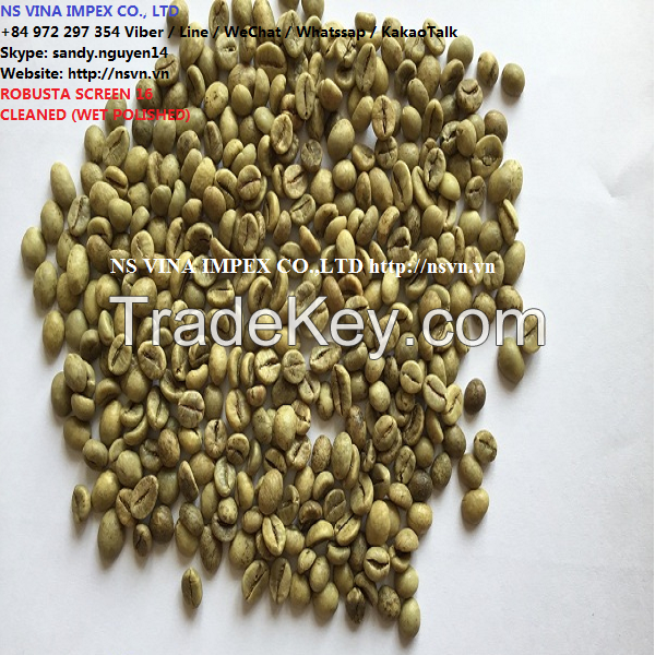 ROBUSTA COFFEE BEAN WET POLISHED SCREEN 16 CLEANED