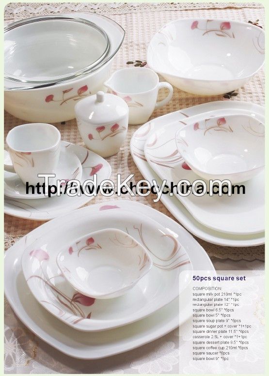 SELL HOT 78PCS OPAL GLASSWARE SQUARE DINNER SET