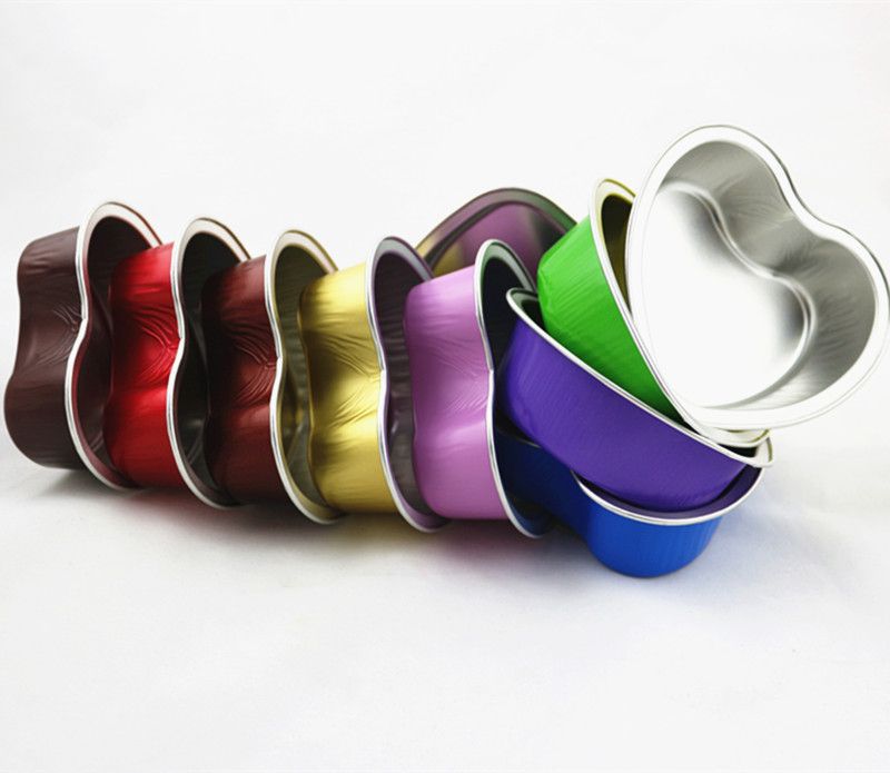 Colorful Heart Shape Disposable Aluminum Foil Container For Food Baking