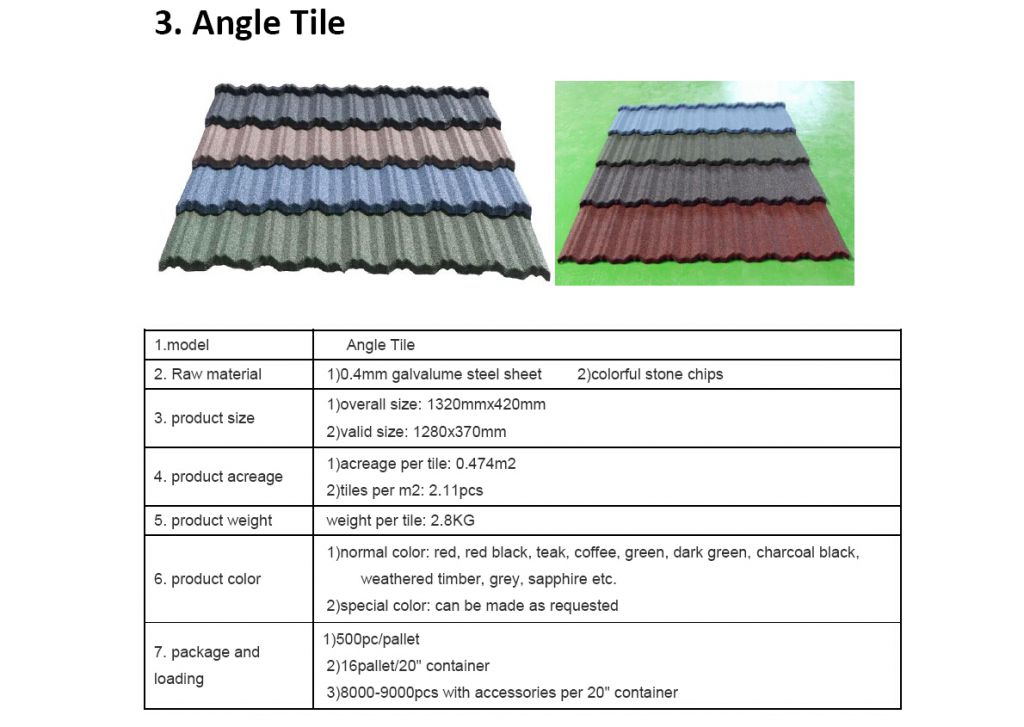 Colorful Stone-coated Metal Roofing Tiles-Angle Tile