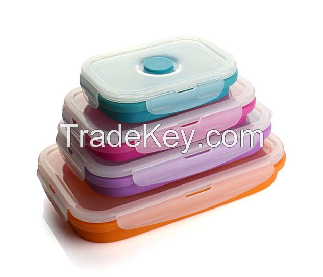 Collapsible silicone lunch box for take out