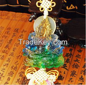 liu li car crystal ornaments------colered glaze green tara