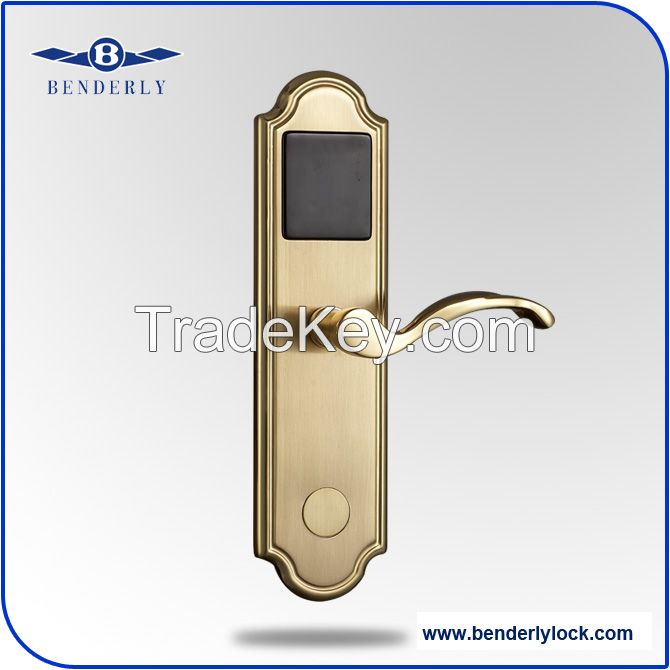 Luxury golden zinc alloy door lock Rfid chip card lock use for hotle room