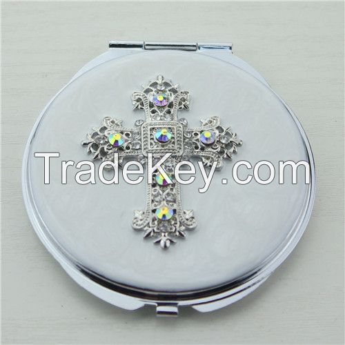 jewelled cross decor compact mirror fold makeup mirror