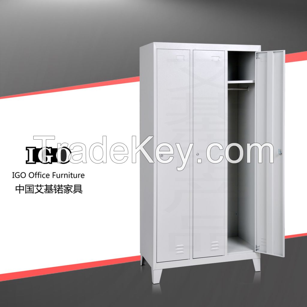 3 Doors Steel Wardrobe with Support Feet