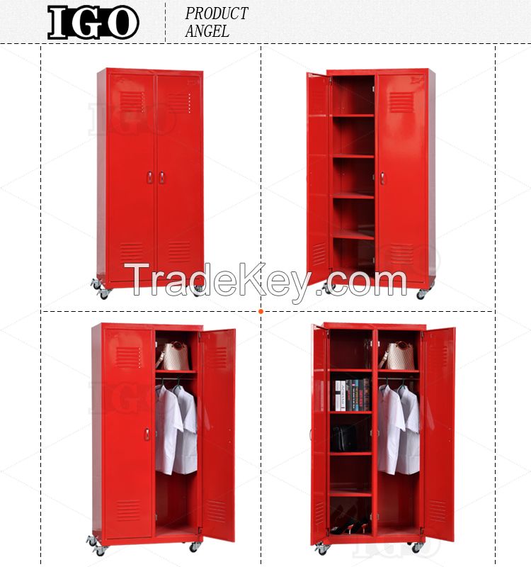 2 Door Steel Wardrobe with Casters