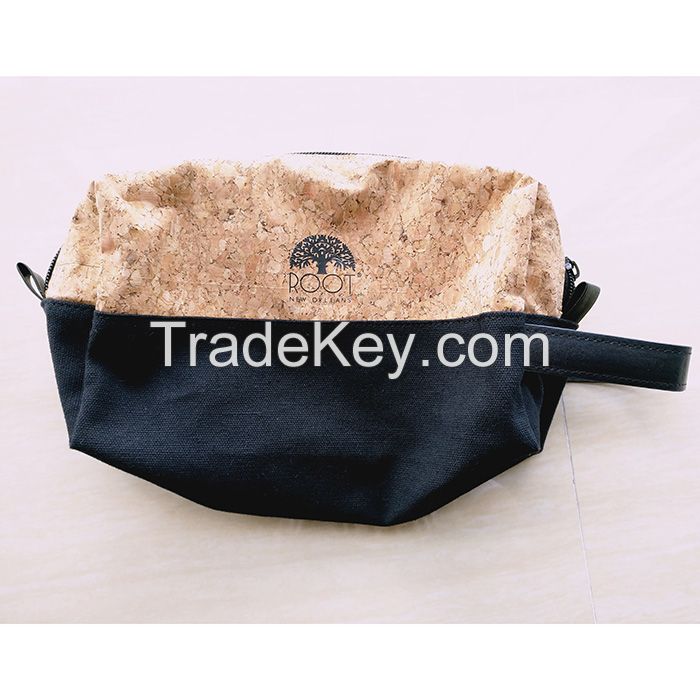 Eco-Friendly Cork Pen Toiletry Cosmetic Bag with Wrist Strap