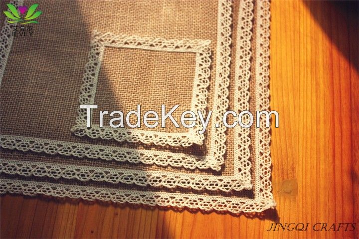 Environmental jute flower border water proof cup mat heat-proof place mat table mats