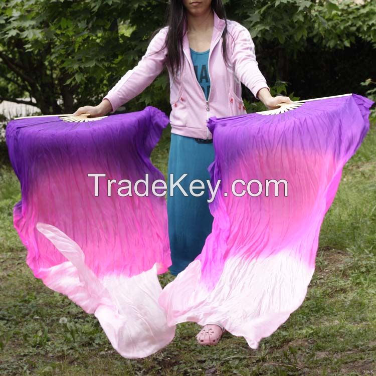 Belly dance Chinese fan veil 100% real silk pair more than 30 colors