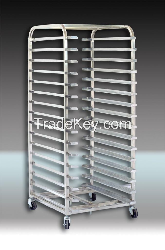 Rotary oven rack trolleys