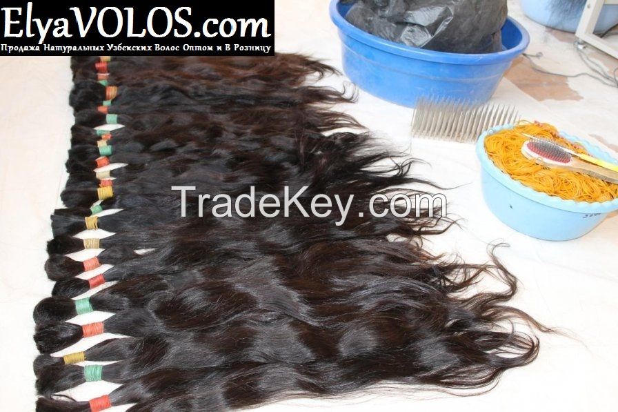 Virgin Remy Dark Brown Human Hair Silky Slight Wavy Uzbek Hair