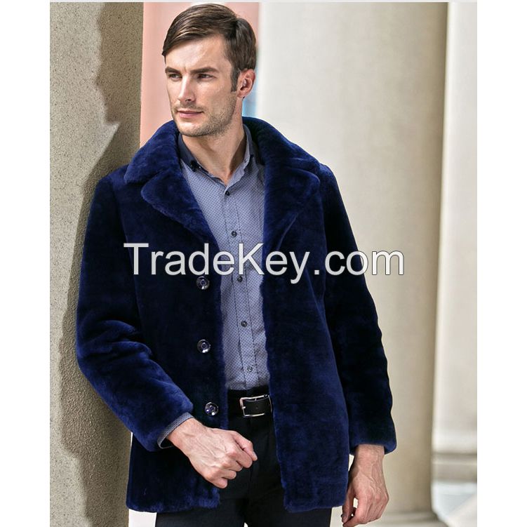 2014 Commercial Fashion Lamb Wool Male Thicken Warm Genuine Leather Clothing Berber Fleece Winter Regular Length Outerwear