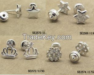 925 Silver Children Earrings With Safe Earrings Back MOQ:36 PRS Each Design