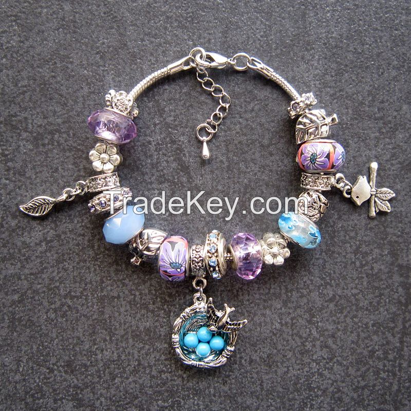 Popular style beads snake chains metal charm bracelets