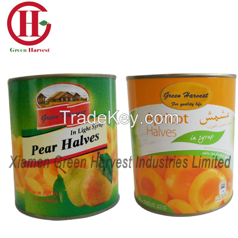 canned apricot/canned pear in light syrup 820g china export supplier