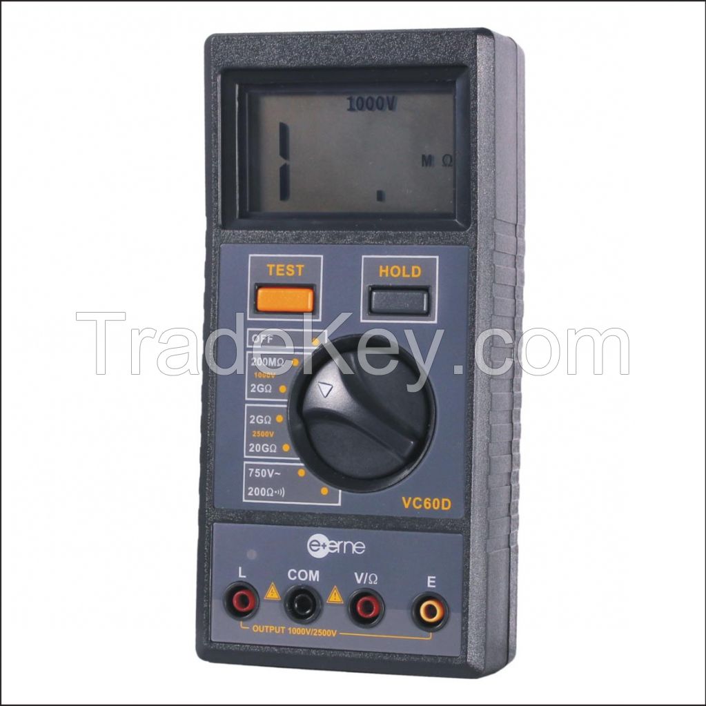 VC60D Digital Insulation Meg-ohm meter 1000/2500V, 2G/20G/AC Voltage/Resistance/Continuity