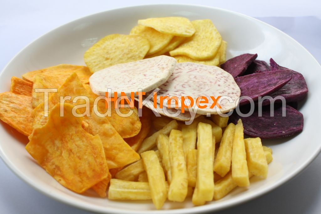 VACUUM FRIED BANANA CHIPS, SWEET POTATO CHIPS AND TARO CHIPS