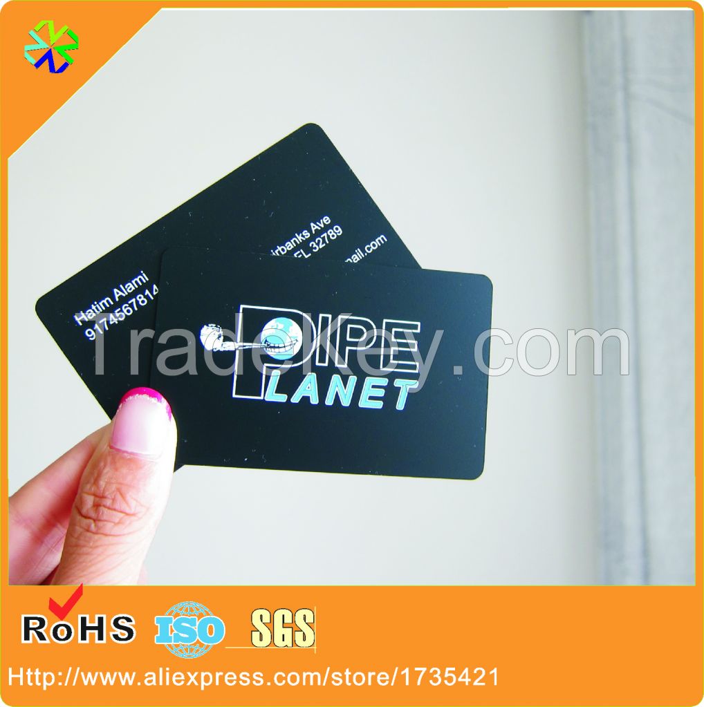 0.3mm thickness plated black matte black metal business card printing with words/logo printing