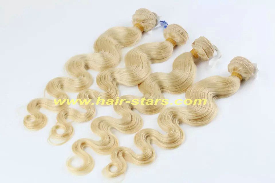 Blonde color virgin hair weft