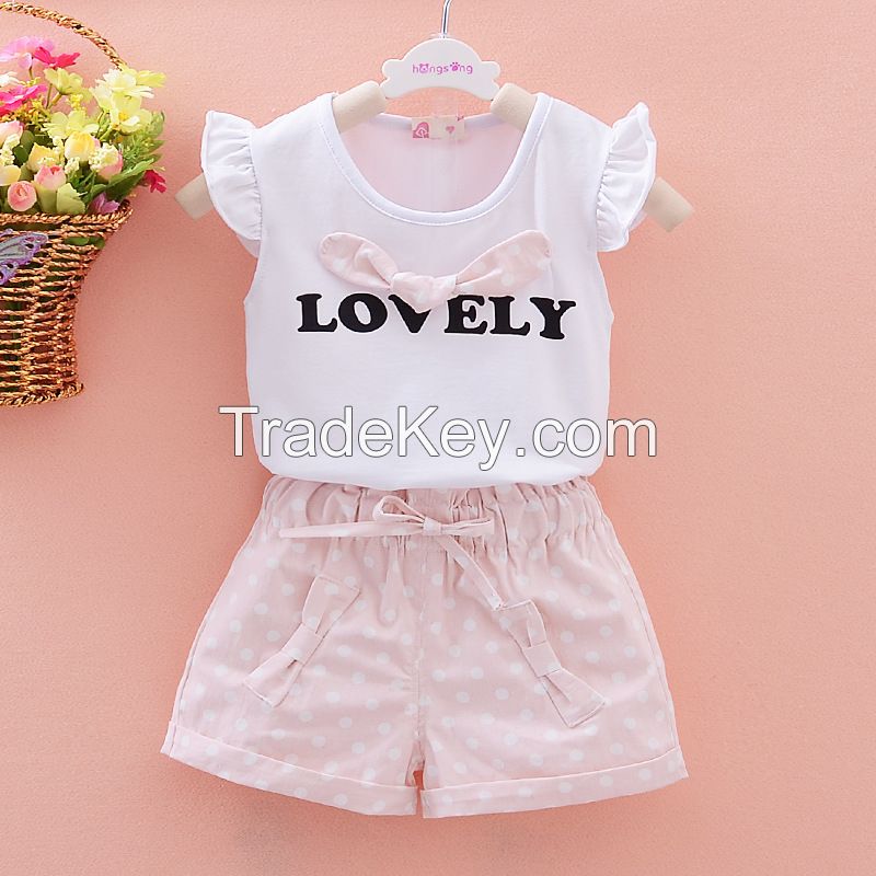 Wholesale In Stock Latest Design chiffonTop +cotton Short 2 Pcs Set Fashion Clothes 2015 Summer