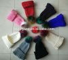 knitted warm beanie hat with fur pom pom