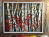 heavy oil & texture forestry tree Birch painting on linen canvas