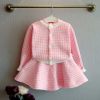 Girls 100% Polyester Round Neck and Long Sleeve with Check Pattern Cardigan/Skirt