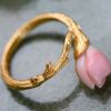 Women Sterling Silver Natural Pink Shell Tulip Gold Plated Ring Open Adjustable Size (058736)