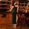 ladies fashion sexy slim dress Evening dress sequin hanging neck dress